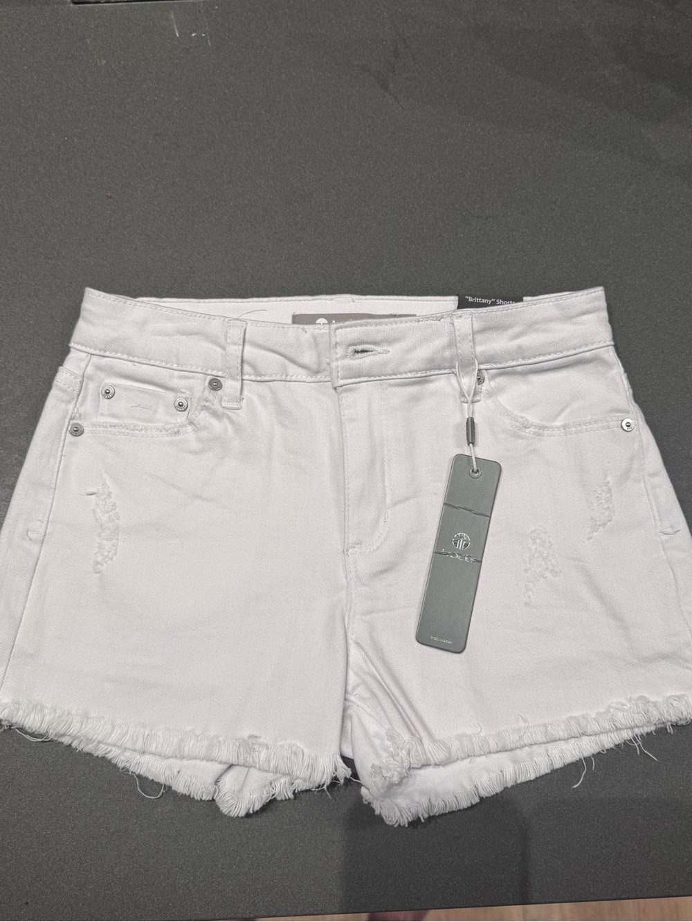 Tractr White Distressed Frayed Hem Denim Shorts